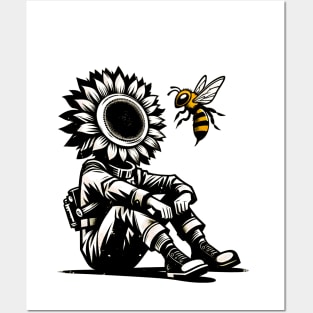 Vintage Bee Kind Tee - Abstract Grunge Bee and Sunflower Posters and Art